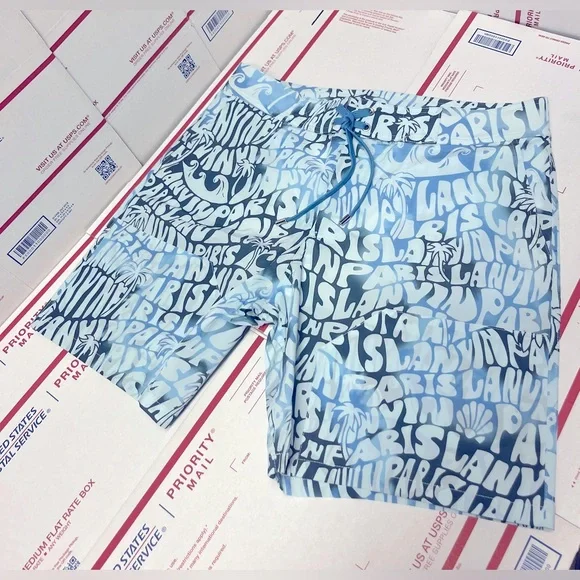 Lanvin Blue Wave Print Swim Trunks - Picture 5 of 9